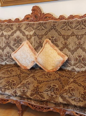 Ludovico living room set like new, sofa, 2 armchairs, 2 chairs, coffee table, 2 side tables, olive fabric