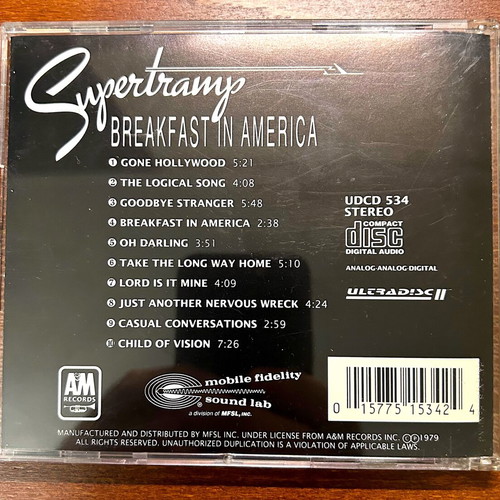 Supertramp Breakfast In America CD 24Kt Gold like new, rock