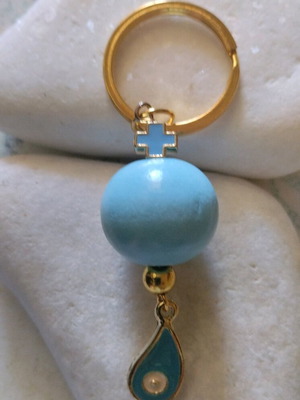 Handmade baptismal martyrika keychains with cross and wooden beads, pack of 50