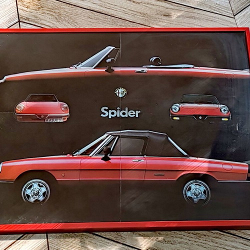 Alfa Romeo Spider retro car poster, framed with protective glass