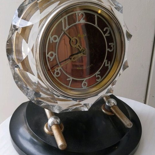 Mayak wind-up table clock used with mineral crystal 1980