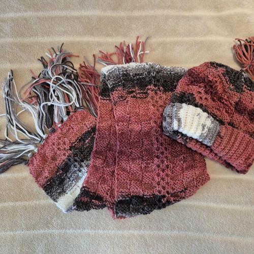 Handmade scarf and hat red burgundy new