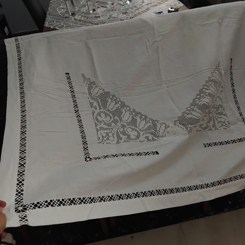Linen curtain with azur machine embroidery, like new