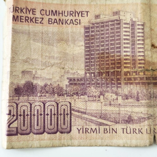 Collectible 20,000 Turkish Lira banknote used, 1980s