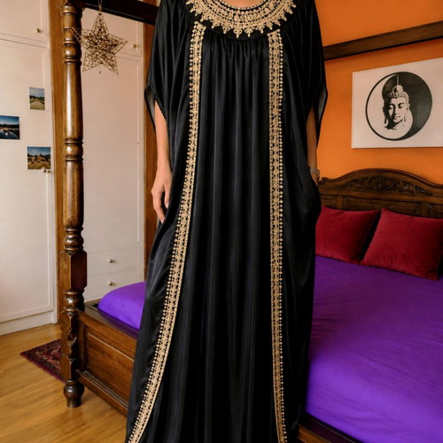 Indian handmade kelempia dress like new, silk, size large, black