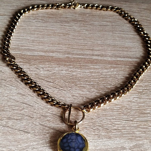 Necklace new steel gray and gold color
