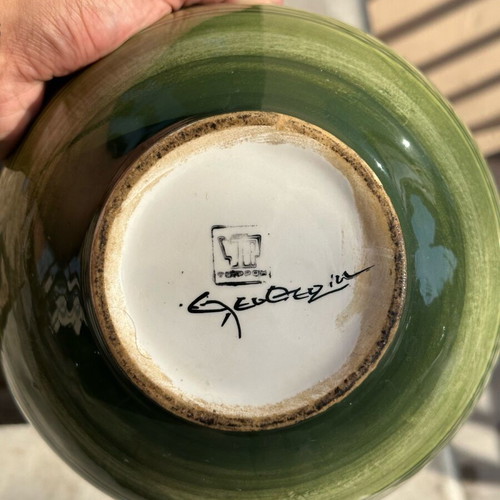 Handmade ceramic fruit bowl used with olive painting
