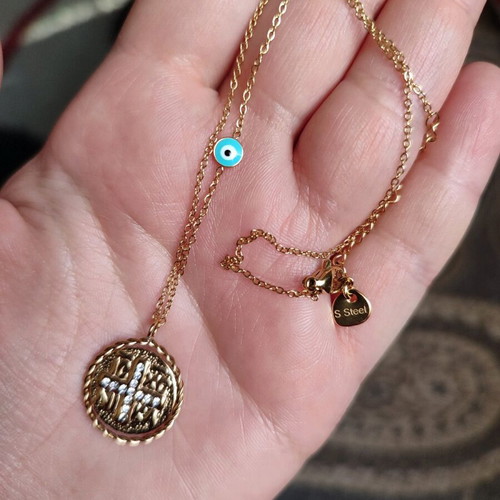Konstantinato necklace new with eye charm and diamonds stainless steel