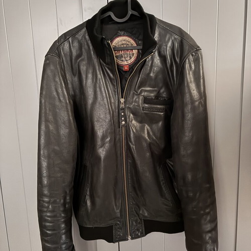 Chevignon leather bomber jacket, size XL, black