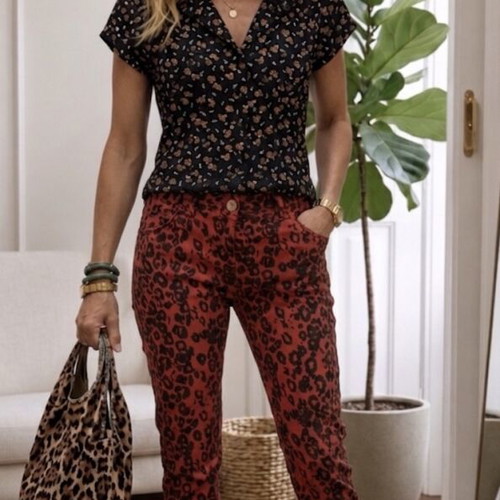 Alcott & Co Animal Print Red Jeans T28 Straight Leg Like New