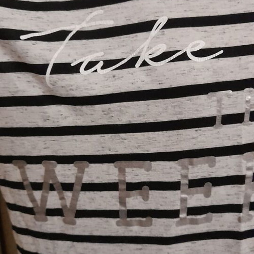 Peacocks asymmetrical striped blouse like new, black and grey