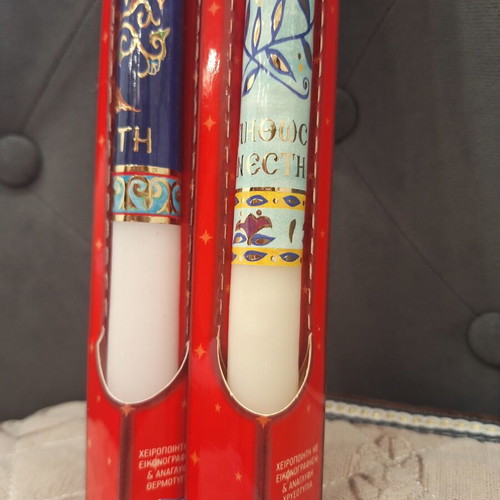 Easter candles set of 2 new with religious designs and gold print