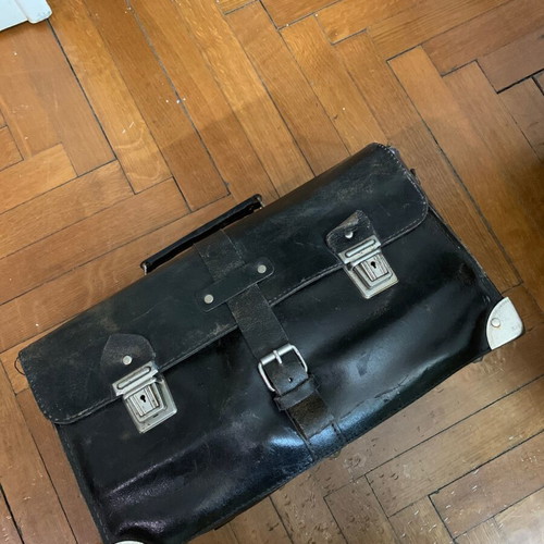 Leather technician bag used, handmade, vintage 1970s
