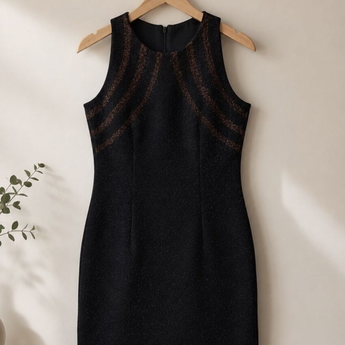 Day dress Small like new, black with metallic stripes