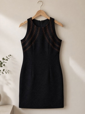 Day dress Small like new, black with metallic stripes