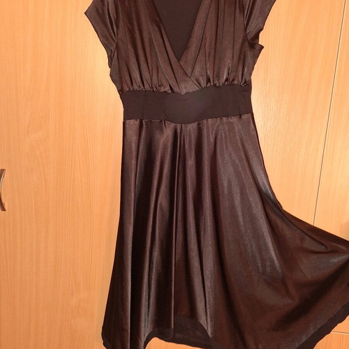 Asymmetric black shiny Oltre dress like new with deep neckline