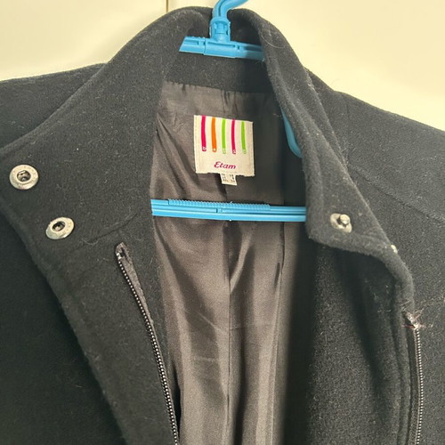 Black Etam coat size S like new with belt