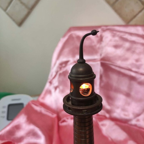 Vintage handmade brass lighthouse table lamp with photo frame