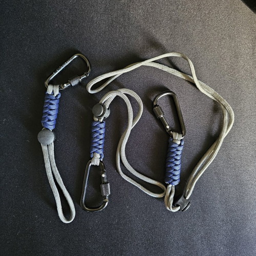Keychains with straps, set of 3, grey and blue