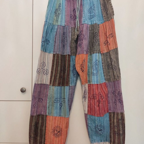 Boho ethnic wide patchwork pants like new, yoga pilates festival
