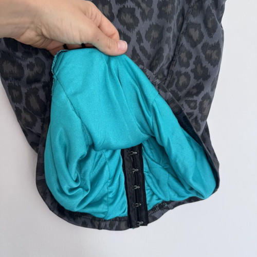 Vintage Leopard Bustier Corset used, size S/XS, grey-turquoise