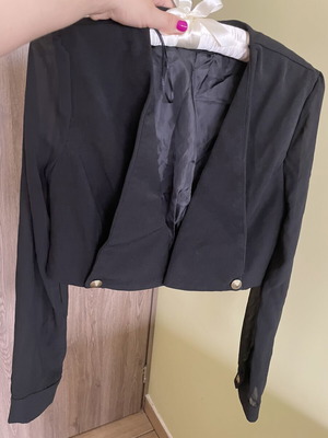 Benissimo black cropped jacket like new with gold buttons and sheer sleeves