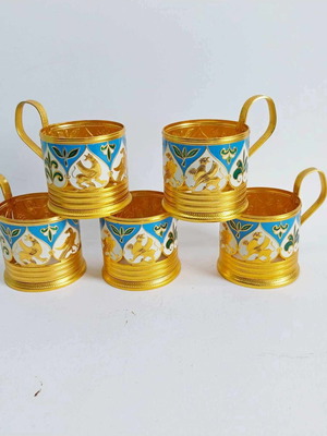 Set of 5 USSR enamelled aluminium podstakanniks, without glasses