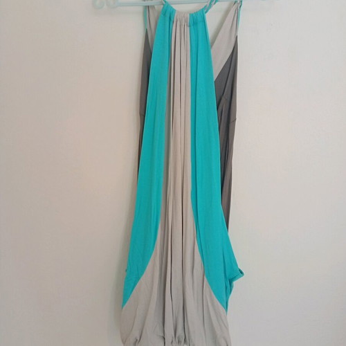 Summer women's dress like new, boho style, beige and turquoise