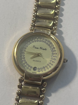 Pierre Nicole 34mm wristwatch with stones, used, gold tone