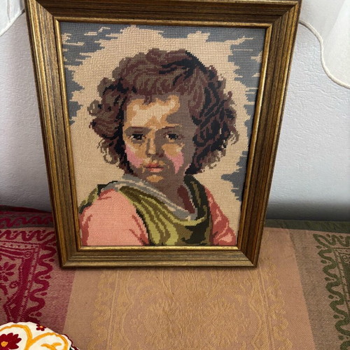 Handmade embroidered painting like new with frame