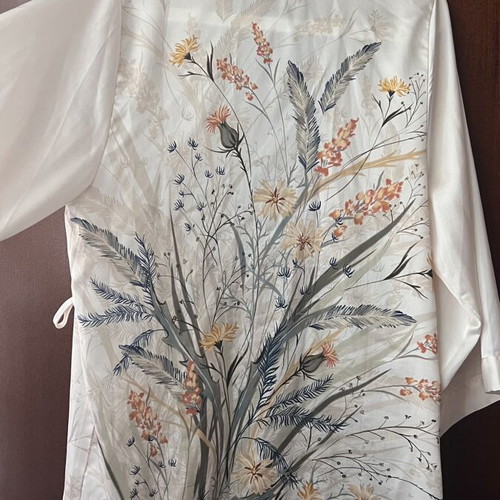 Satin kimono with floral print, Etam
