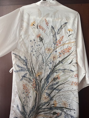 Satin kimono with floral print, Etam