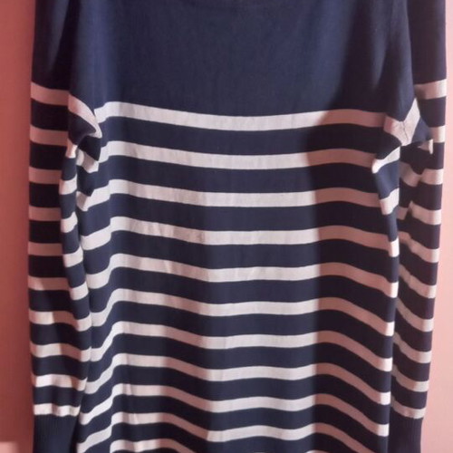 Knitted dress XL used, dark blue with white stripes