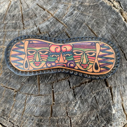 Hair Barrette hand-painted leather new with ethnic designs
