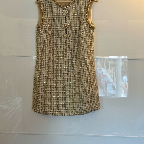slim fit dress slacks Self-Portrait - Gold Rhinestone Drape Midi Dress main image 0