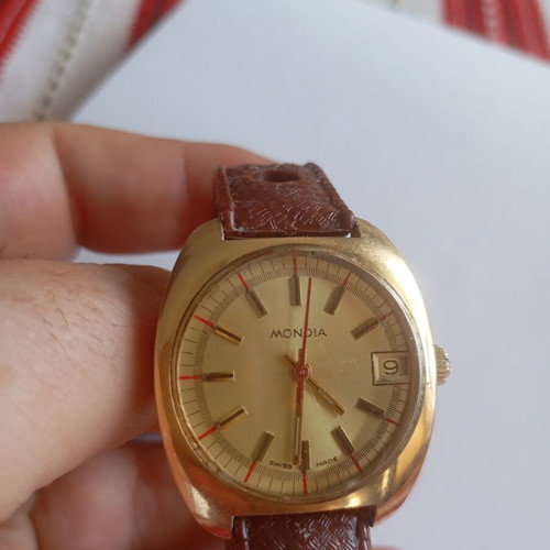 Montia vintage Swiss made wristwatch used with gold-plated strap