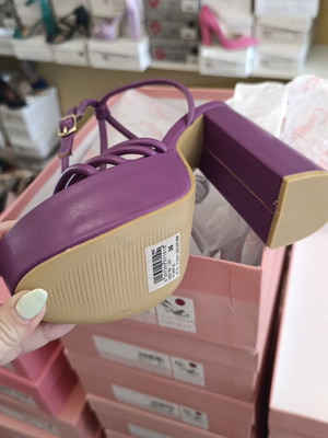 Camille purple sandal new with thick heel and straps