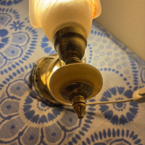 Vintage table lamp Art Nouveau used with hand-blown opaline glass shade
