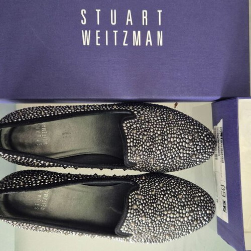 Stuart Weitzman black suede loafers with studs, size 37