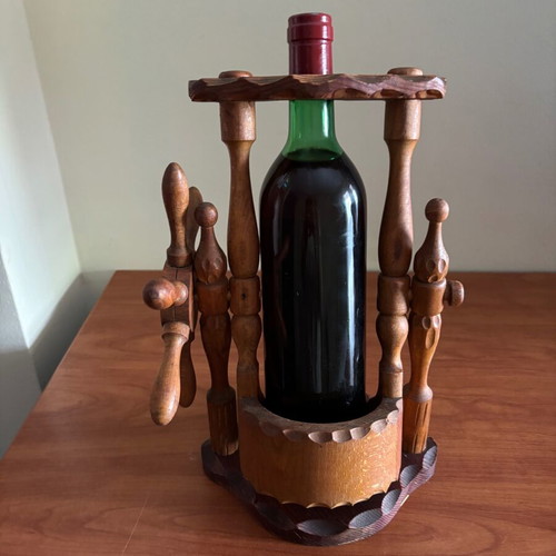 Wooden wine bottle holder vintage used