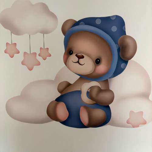 Canvas painting like new with teddy bear 80x80 cm