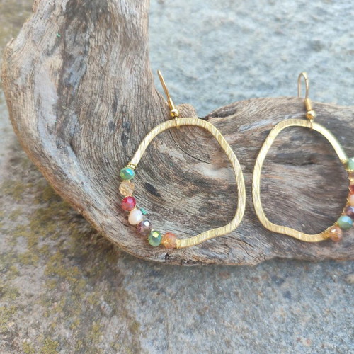Handmade brass earrings with stainless steel clasp, multicolored