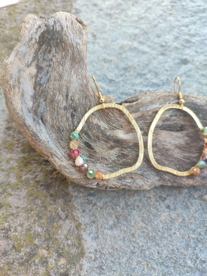 Handmade brass earrings with stainless steel clasp, multicolored