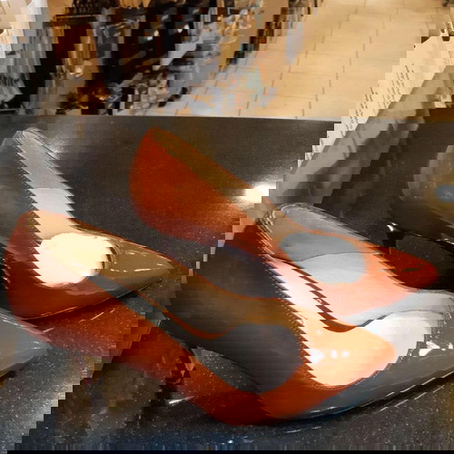 Γόβες λουστρίνι Μπουρναζός ταμπά καινούργιο, γνήσιο δέρμα, 8 πόντοι