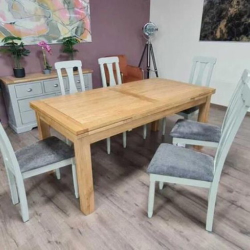 Wooden extendable oak dining table with six chairs new
