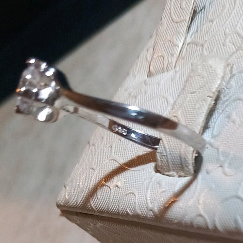 Silver solitaire ring 925 large size 59 with zircon
