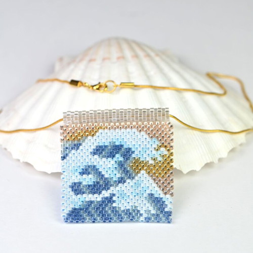 The Great Wave necklace made to order, blue and white