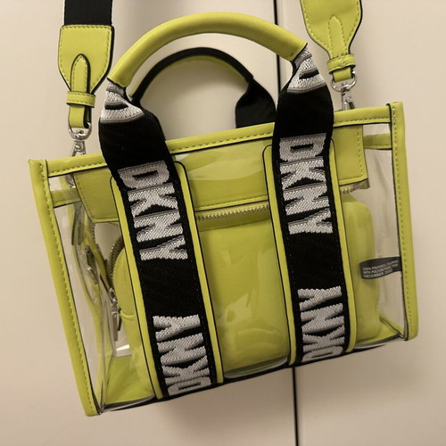 DKNY crossbody handbag, yellow-green, transparent with inner pouch