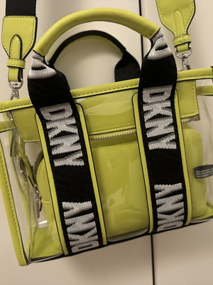 DKNY crossbody handbag, yellow-green, transparent with inner pouch