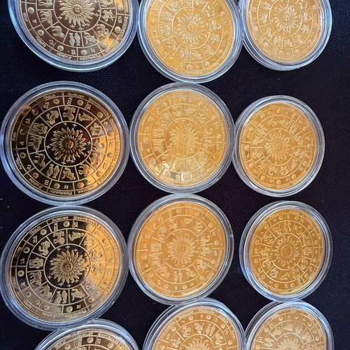 Collectible Gold-Plated Zodiac Coins Set of 12 Astrological Signs New